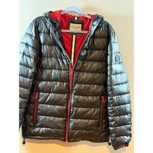 Cole Haan Signature Puffer‎ Jacket Mens Size S Small Black Hooded Lightweight